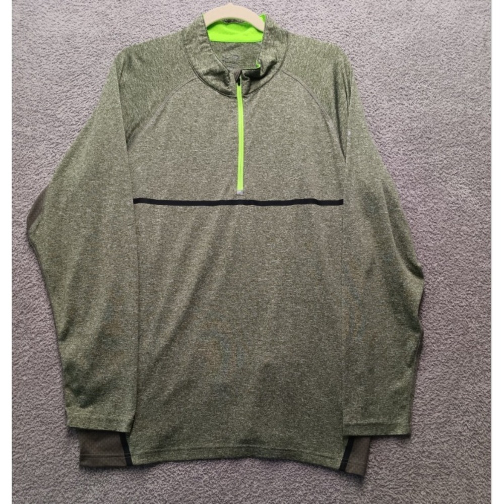 Champion DuoDry Men's XL 1/4 Zip Running Pullover Top Heather Green w/ Neon Zip